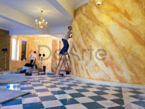 Pared texturizada de DeArte Pinturas en un interior de Marbella
