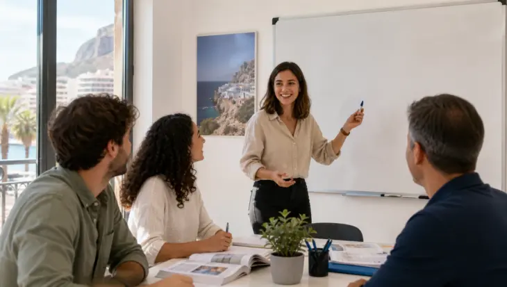 Profesora impartiendo una clase de inglés en Alicante