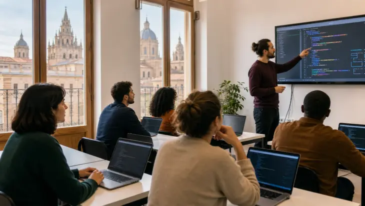 Clase práctica en una academia de programación de Salamanca