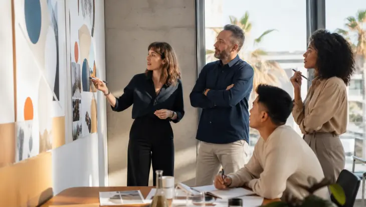 Equipo de comunicación corporativa planificando una estrategia en Valencia