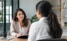 Especialista en recursos humanos entrevistando a una candidata