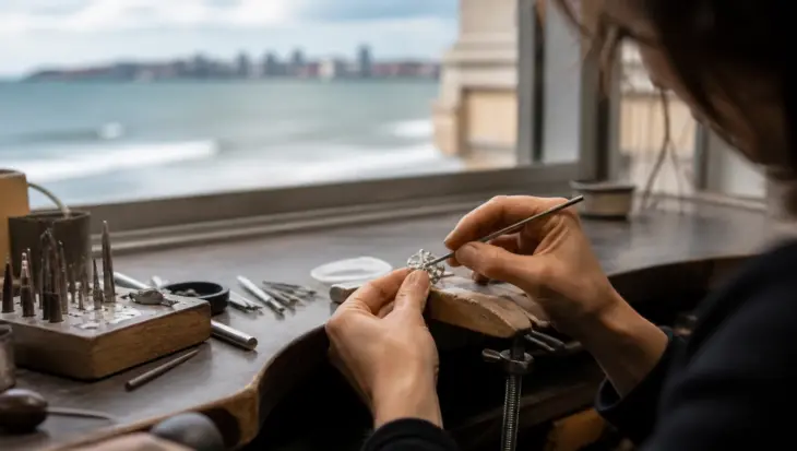 Artesana creando una joya en su taller de Gijón